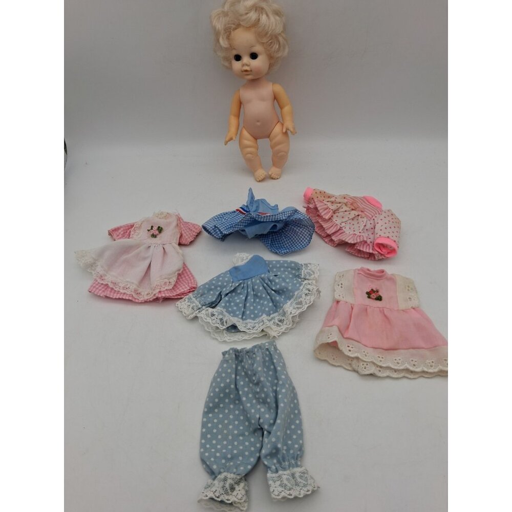 Eugene 7.5" Baby Doll Blond Hair Blue Eyes w/5 Outfits Sleepy Eyes Vintage